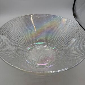 Vintage Anchor Hocking Iridescent Ribbed Glass Serving Bowl Clear Pearlescent